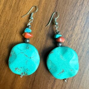 Turquoise and Coral Dangle Earrings